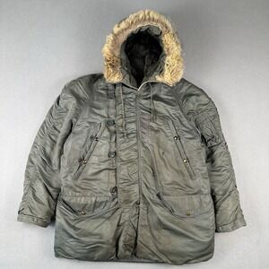 Vintage 50s US‎ Air Force N-3B Snorkel Parka Large Green Fur Military Jacket